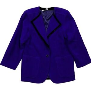 Vtg Emanuel Ungaro Parallele Wool Velvet Trim Coat Jacket Indigo Blue Size 4